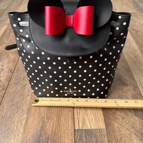 Kate Spade New York Disney x Minnie Mouse Drawstring Flap Backpack Polka Dot - Picture 12 of 14
